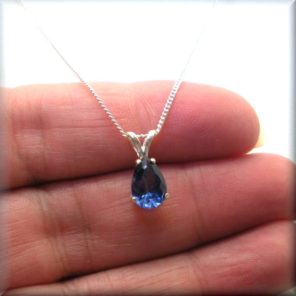 Blue Sapphire Necklace - Pear Cut - September Birthstone