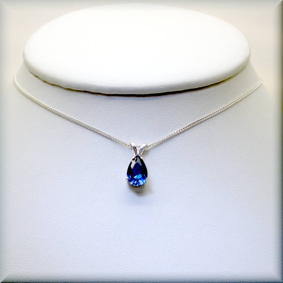 Blue Sapphire Necklace - Pear Cut - September Birthstone