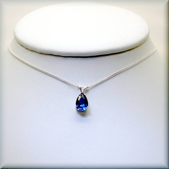 Blue Sapphire Necklace - Pear Cut - September Birthstone