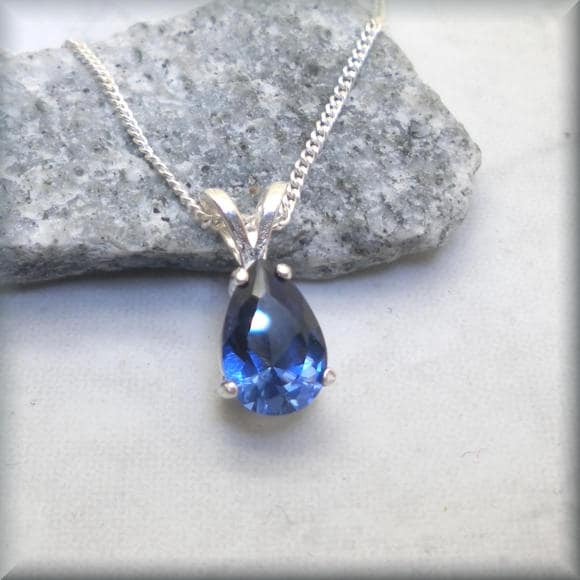 Blue Sapphire Necklace - Pear Cut - September Birthstone