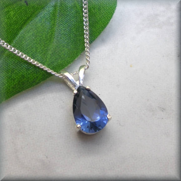 Blue Sapphire Necklace - Pear Cut - September Birthstone