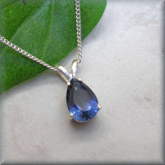 Blue Sapphire Necklace - Pear Cut - September Birthstone