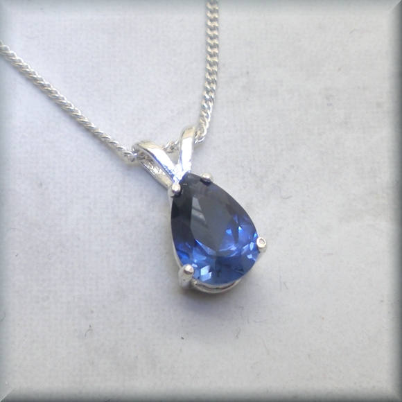 Blue Sapphire Necklace - Pear Cut - September Birthstone