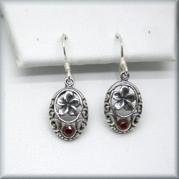 Garnet Flower Earrings - January Birthstone