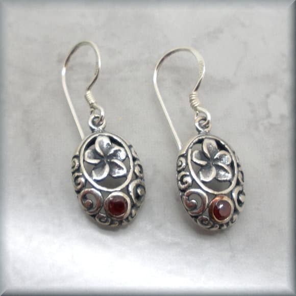 Garnet Flower Earrings - January Birthstone