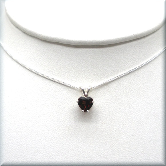 Red Garnet Heart Necklace - January Birthstone