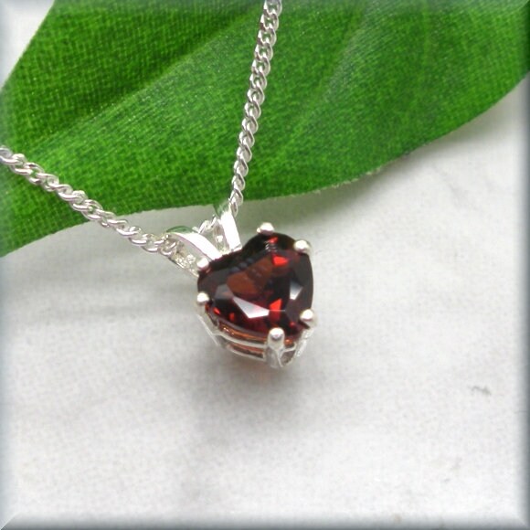 Red Garnet Heart Necklace - January Birthstone