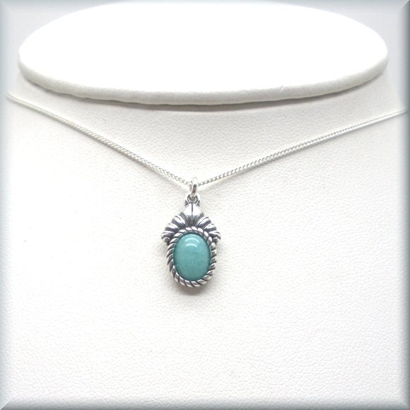 Amazonite Oval Gemstone Necklace - Sterling Silver