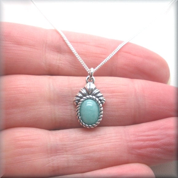 Amazonite Oval Gemstone Necklace - Sterling Silver