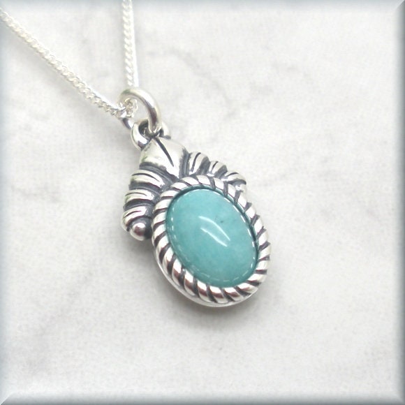 Amazonite Oval Gemstone Necklace - Sterling Silver