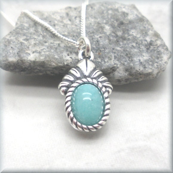 Amazonite Oval Gemstone Necklace - Sterling Silver