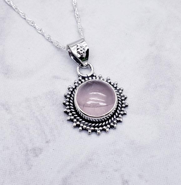 Sunburst Rose Quartz Necklace - Gemstone Necklace - October Birthstone