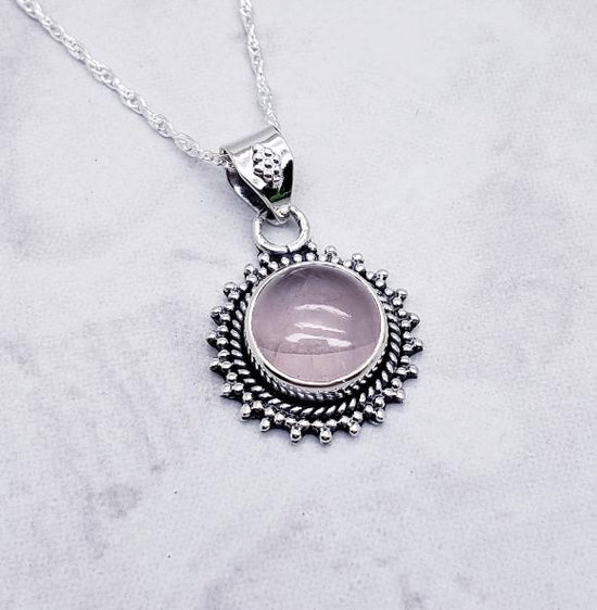 Sunburst Rose Quartz Necklace - Gemstone Necklace - October Birthstone