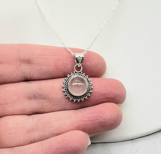 Sunburst Rose Quartz Necklace - Gemstone Necklace - October Birthstone