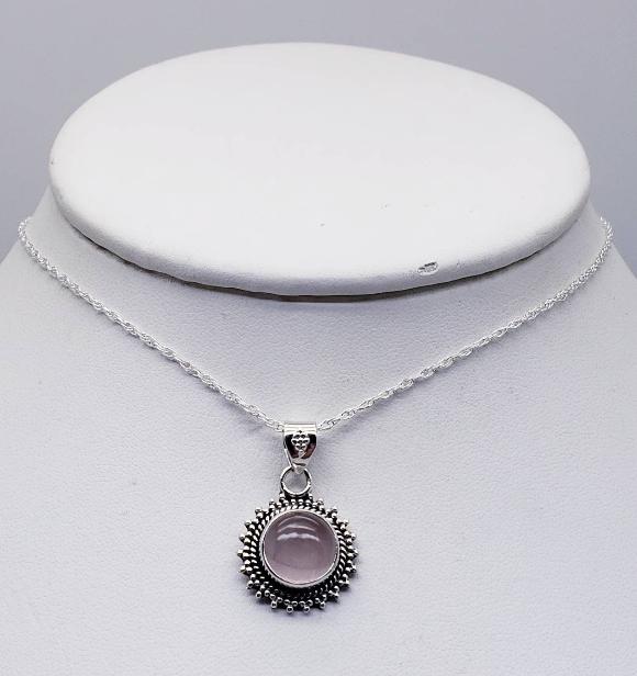 Sunburst Rose Quartz Necklace - Gemstone Necklace - October Birthstone