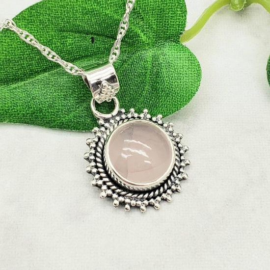 Sunburst Rose Quartz Necklace - Gemstone Necklace - October Birthstone