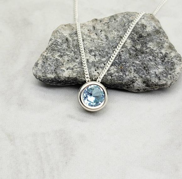 Sky Blue Topaz Slider Necklace - March Birthstone