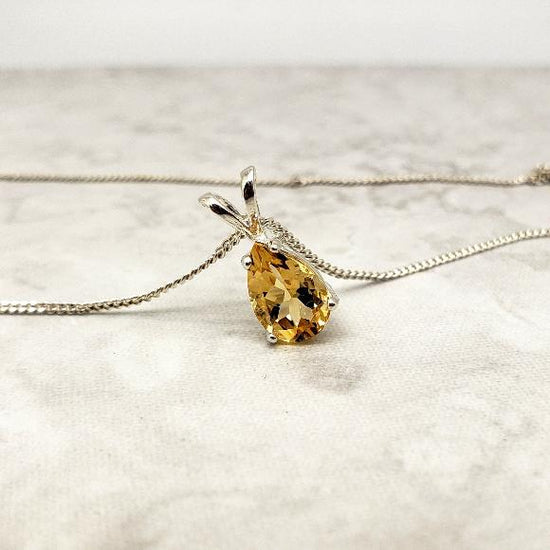 Citrine Pear Cut Necklace - November Birthday