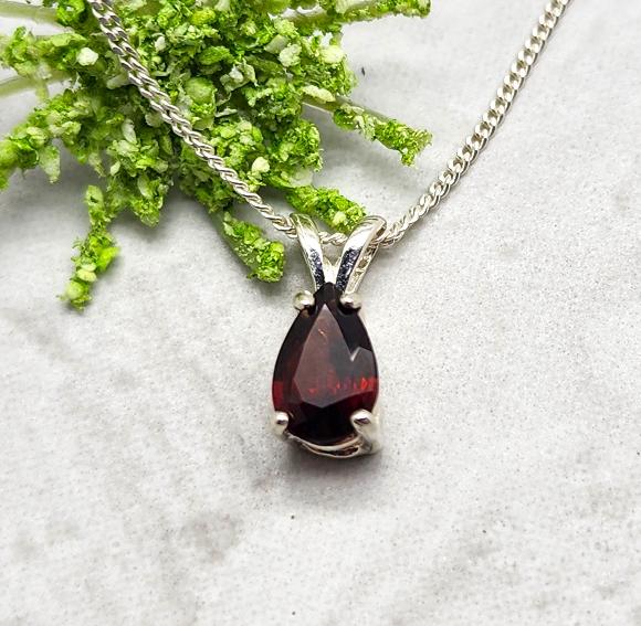 Teardrop Garnet Gemstone Necklace - January Birthstone