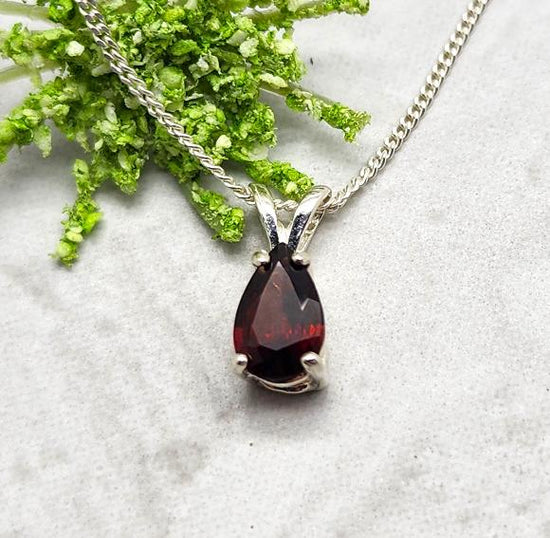 Teardrop Garnet Gemstone Necklace - January Birthstone