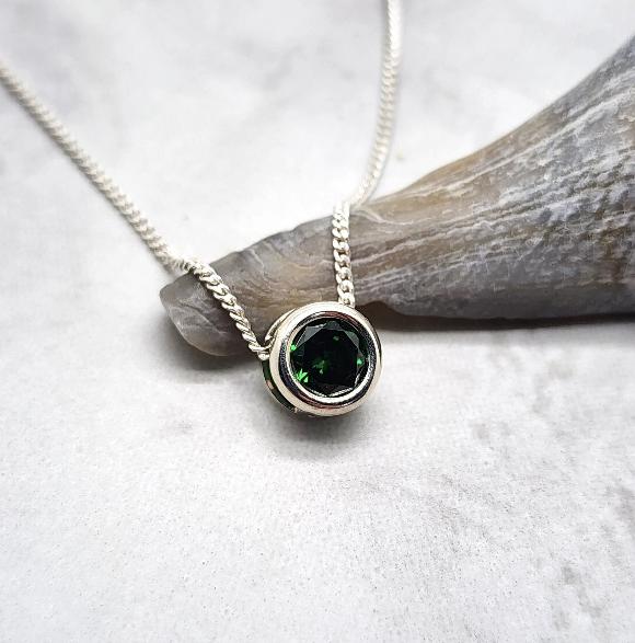 Emerald Green CZ Slider Necklace - May Birthstone