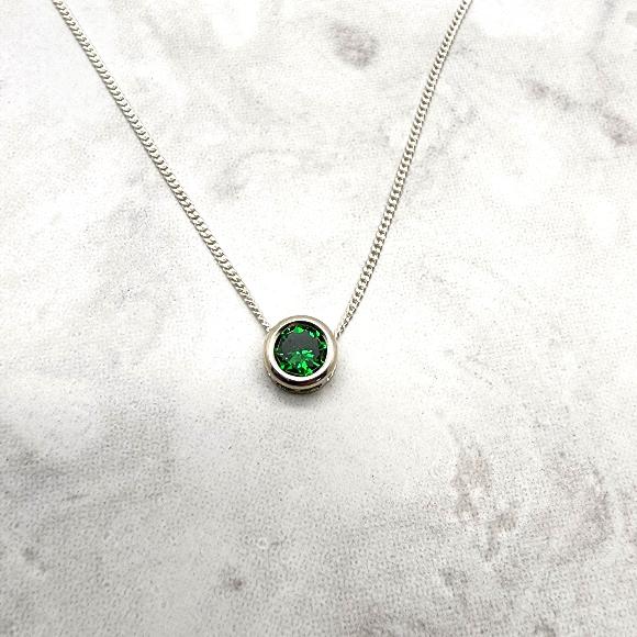 Emerald Green CZ Slider Necklace - May Birthstone