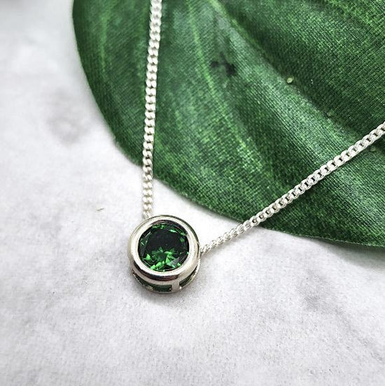 Emerald Green CZ Slider Necklace - May Birthstone