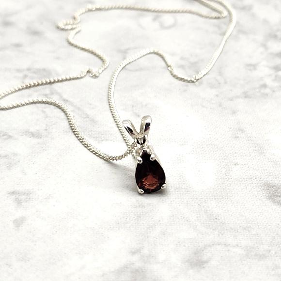 Teardrop Garnet Gemstone Necklace - January Birthstone