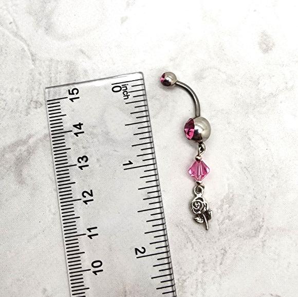 Pink Rose Crystal Flower Belly Ring - Body Jewelry