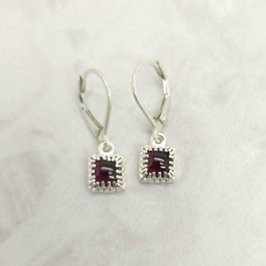 Small Square Garnet Leverback Earrings - January Birthstone