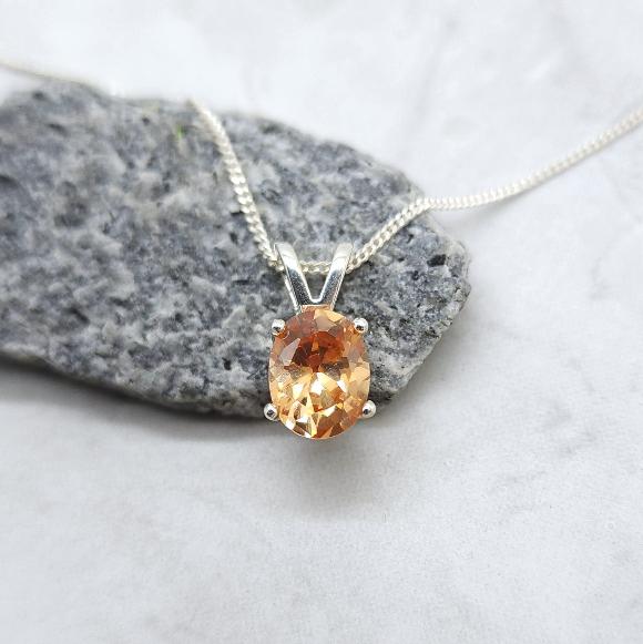 Oval Golden Brown Champagne CZ Necklace - Sterling Silver