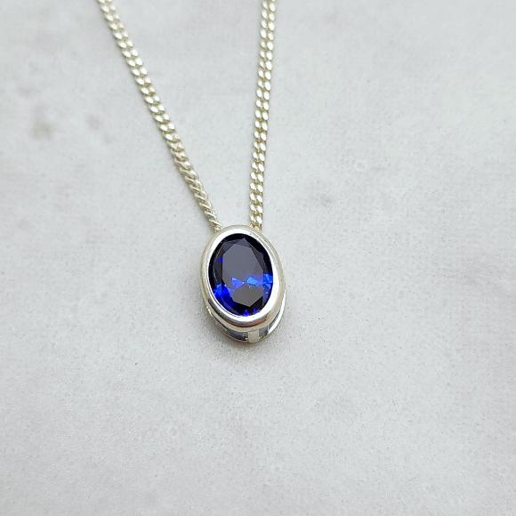 Oval Blue Sapphire Slider Necklace - September Birthstone