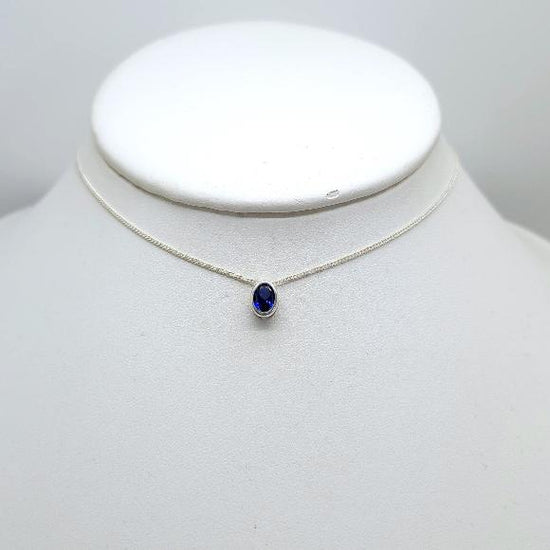 Oval Blue Sapphire Slider Necklace - September Birthstone