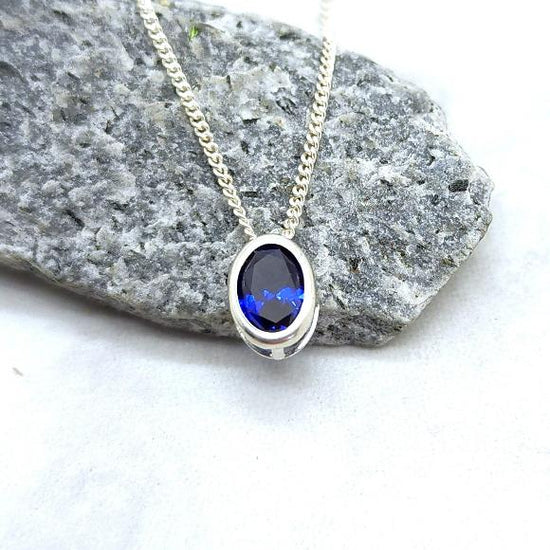 Oval Blue Sapphire Slider Necklace - September Birthstone