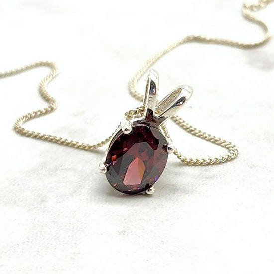 Rhodolite Garnet Oval Necklace - Sterling Silver - January Birthstone Necklace