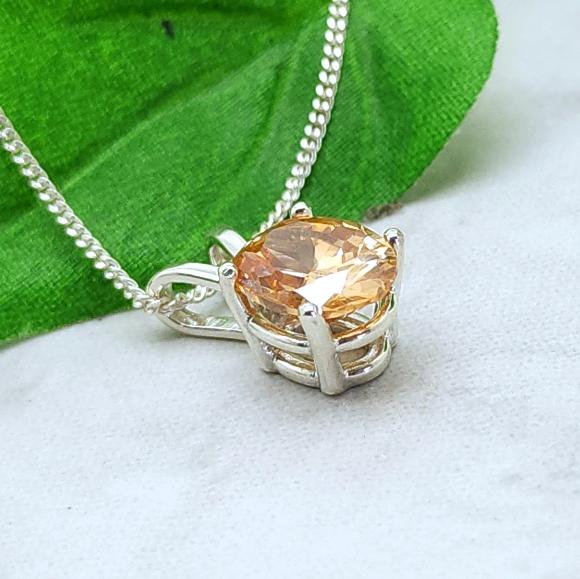 Oval Golden Brown Champagne CZ Necklace - Sterling Silver