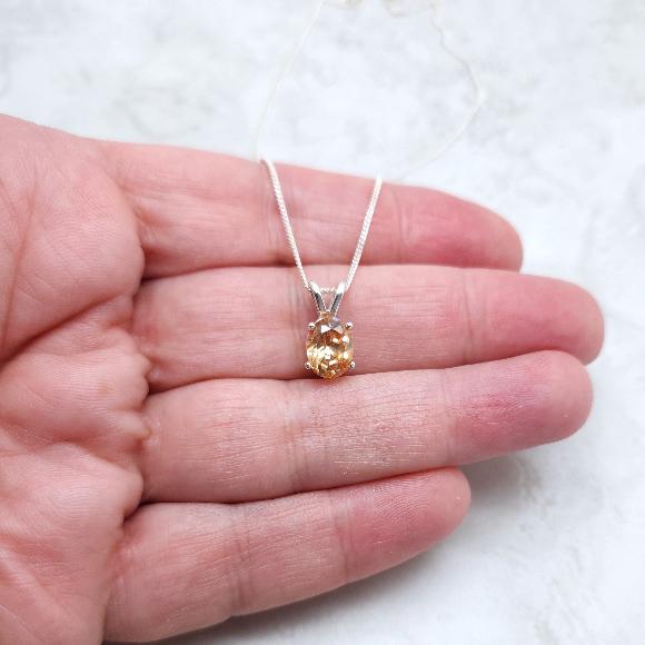 Oval Golden Brown Champagne CZ Necklace - Sterling Silver