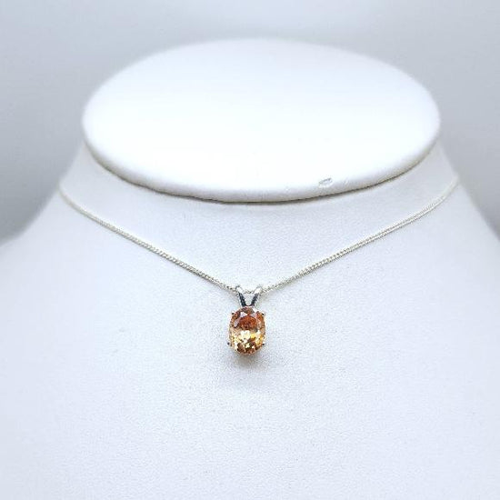 Oval Golden Brown Champagne CZ Necklace - Sterling Silver