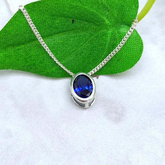 Oval Blue Sapphire Slider Necklace - September Birthstone