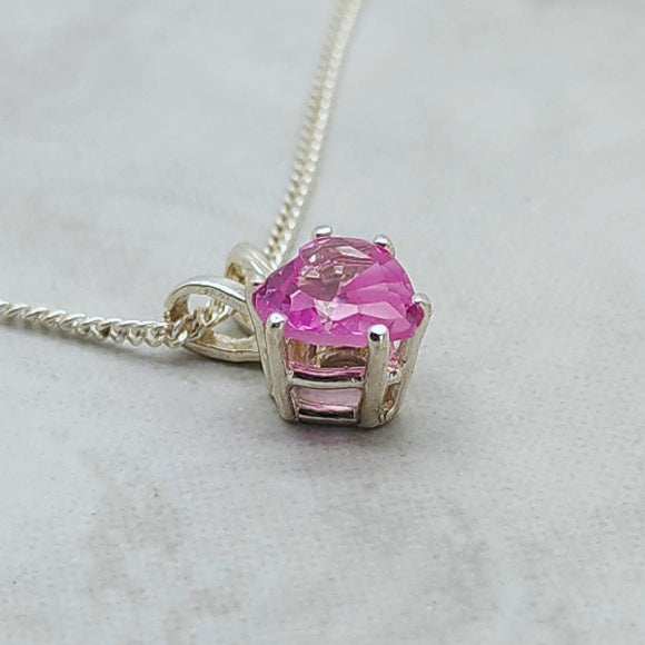 Pink Sapphire Heart Necklace - October Birthstone