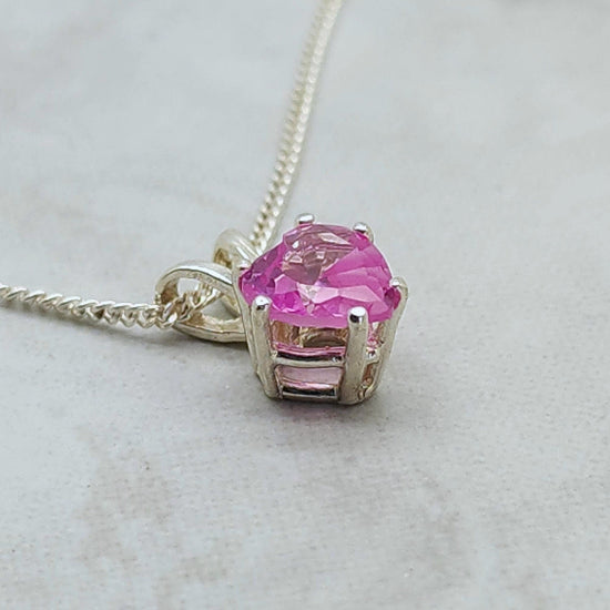 Pink Sapphire Heart Necklace - October Birthstone