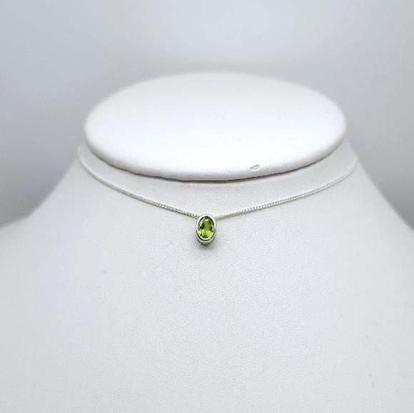 Oval Peridot Slider Necklace - August Birthstone