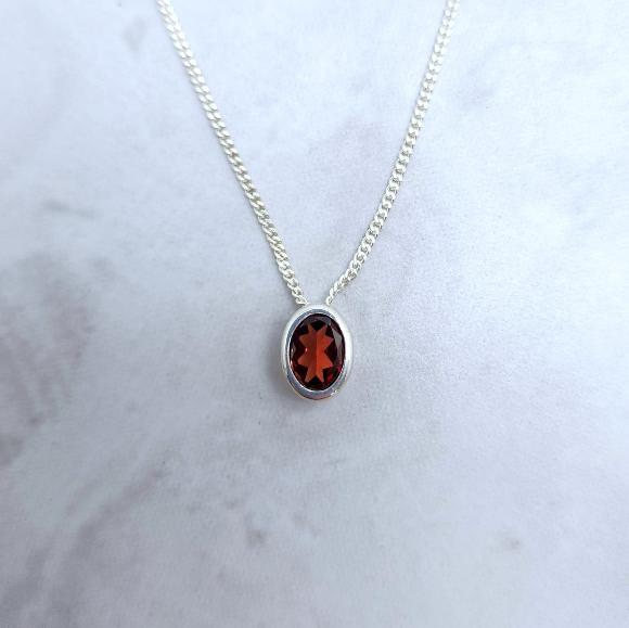 Oval Garnet Slider Necklace - January Birthstone