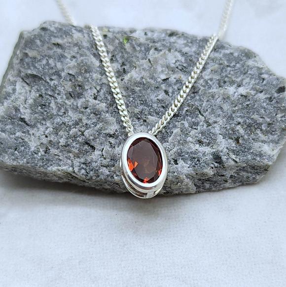 Oval Garnet Slider Necklace - January Birthstone