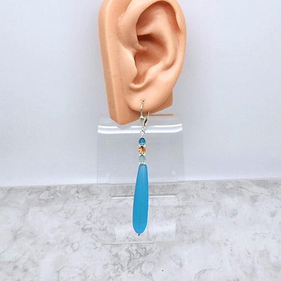 Long Aqua Blue Frosted Teardrop Earrings