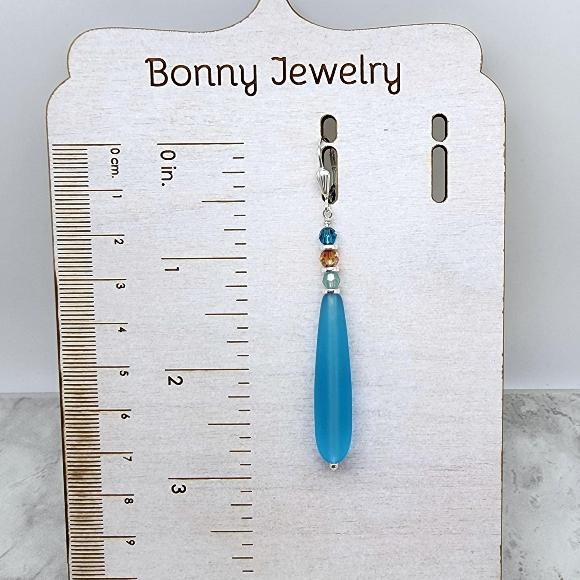 Long Aqua Blue Frosted Teardrop Earrings