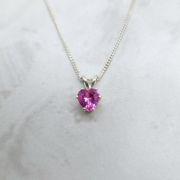 Pink Sapphire Heart Necklace - October Birthstone