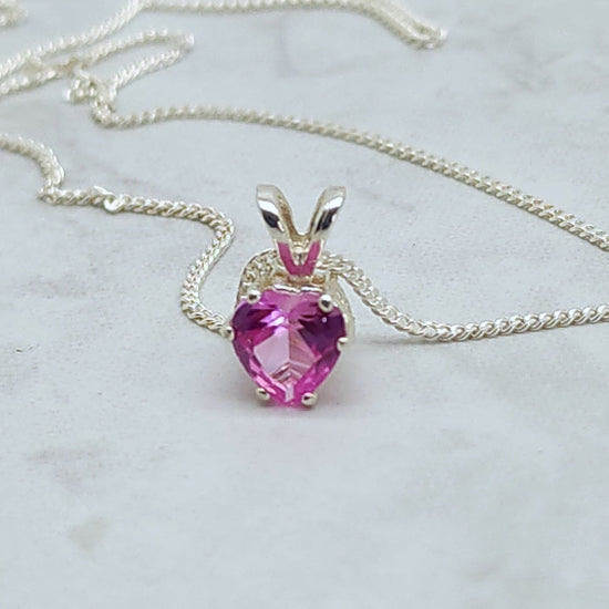 Pink Sapphire Heart Necklace - October Birthstone