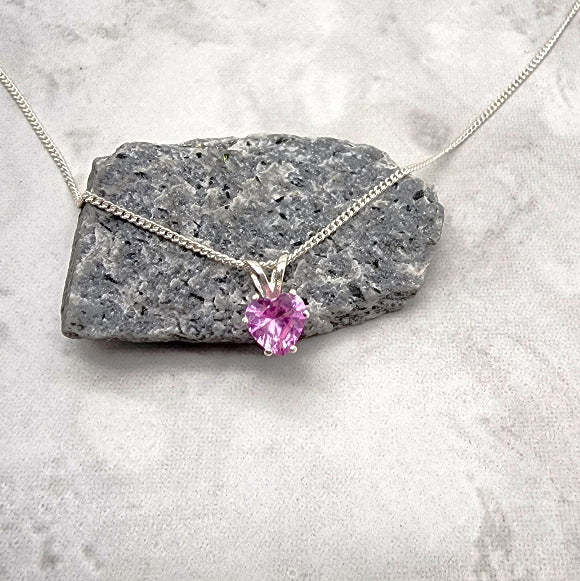 Pink Sapphire Heart Necklace - October Birthstone