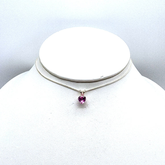 Pink Sapphire Heart Necklace - October Birthstone